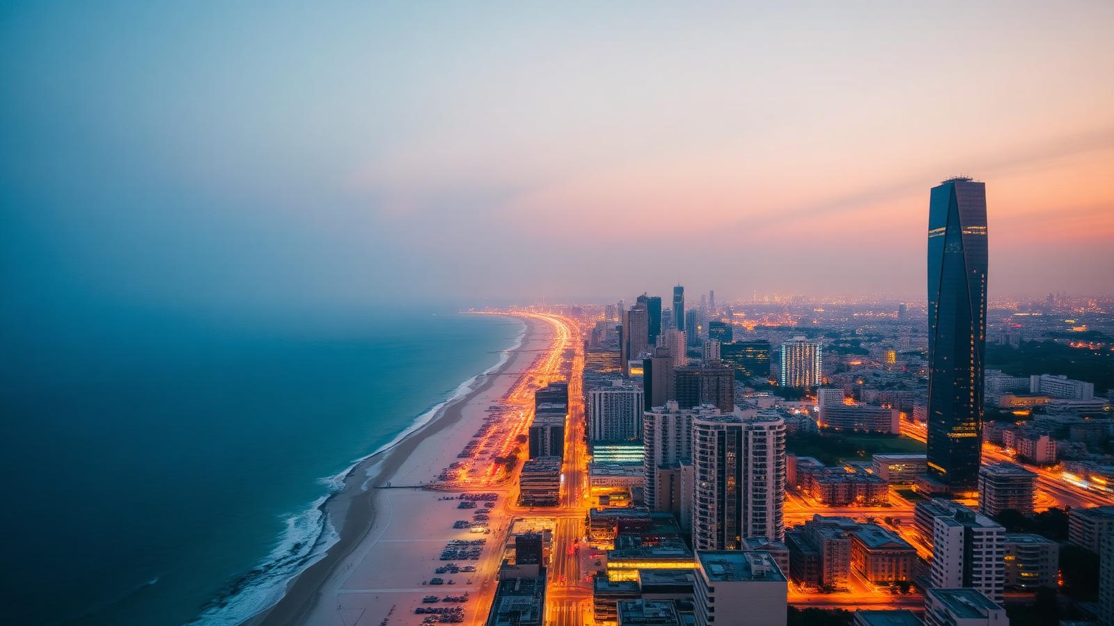 Tel Aviv coastline at dusk